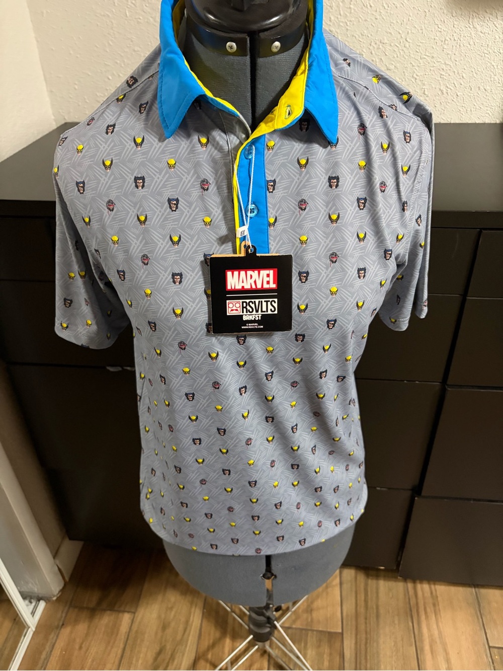 Marvel “Lil Logan” Gray Polo with Blue Collar and Yellow Trim